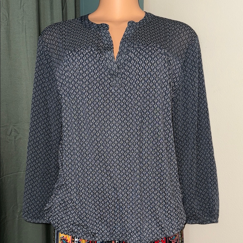 LOFT Navy and White Patterned Blouse